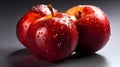 Close up of three red apple studio shot with some water drop looks fresh