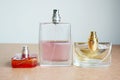 Close up three shapes of perfume bottles. Royalty Free Stock Photo