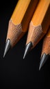 Close-up of three sharpened pencils, black background. Creativity and writing concept Royalty Free Stock Photo
