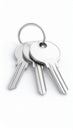 Close up of three silver keys on a ring, isolated on white background Royalty Free Stock Photo