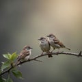 Close Up Three Small Sparrow Birds Royalty Free Stock Photo