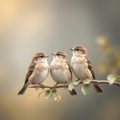 Close Up Three Small Sparrow Birds Royalty Free Stock Photo