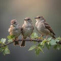 Close Up Three Small Sparrow Birds Royalty Free Stock Photo