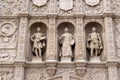 Close up of three statues of Velazquez, Murillo and Zurbaran on the front facade of the San Diego Museum of Art in Balboa Park Royalty Free Stock Photo