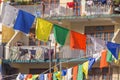 Tibetian prayer flags at building in Dharamshala, India