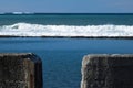 Close up of tide pool wall with waves of sea water - abstract creative background Royalty Free Stock Photo