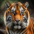 A close up of a tiger with a blurry background, half tiger.