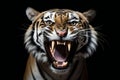 Close-up of a tiger with open mouth on a black background Royalty Free Stock Photo
