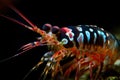 close-up of tiger shrimp prawn's waxy, colorful shell