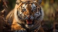 Close up of tiger in wild life. generative AI