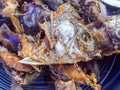 Close-up of tilapia fried piece on a colander