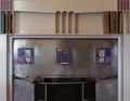 Tiles on fireplace at The Hill House, designed in British Art Nouveau Modern Style by Charles Rennie Mackintosh.