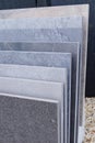 Close up of tiling sample stone kitchen countertop samples