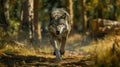 Timber wolf running at camera