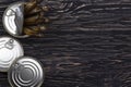 Close-up of Tinned capelin fish on wooden background Royalty Free Stock Photo