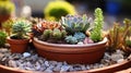 A close up of tiny succulent plants in a m Ai Generated image iniature garden, with different colors and shapes Royalty Free Stock Photo