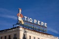 Close-up of the Tio Pepe sign at Puerta del Sol, Madrid