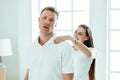 Close up. tired happy couple standing in a new apartment .