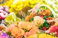 Close up to beautiful decoration artificial flower or faked flowers for sale at local market.