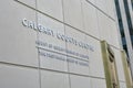 A Close up to The Calgary Courts Centre building sign.