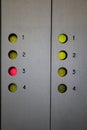 Close up to a control panel with green and red led on a wall Royalty Free Stock Photo