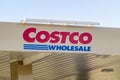 A close up to a Costco Wholesale Gas station sign