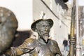 Close up to a Don Quijote de la Mancha iron sculpture in sunny day