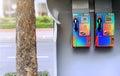 The dual unused pay phones on the footpath Royalty Free Stock Photo