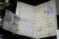 Close up to a famous Alfredo Di Stefano Real Madrid Football team spanish documents inside Santiago Bernabeu stadium