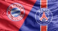 Close up to a flag of Bayern Munich vs Paris Saint-Germain, Champions League