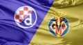 Close up to a flag of GNK Dinamo Zagreb vs Villarreal CF. UEFA Europa League