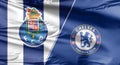 Close up to a flag of Porto vs Chelsea F.C. champions league