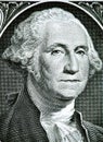 Close up to George Washington portrait on one dollar bill. Toned