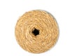 Isolated skein of jute twine over white background. Hank of twine close up.