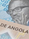 Close up to 500 Kwanza of the Republic of Angola. Polymer banknotes of the African country. Detailed capture of the front art Royalty Free Stock Photo