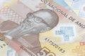 Close up to 500 Kwanza of the Republic of Angola. Polymer banknotes of the African country. Detailed capture of the portrait of Royalty Free Stock Photo