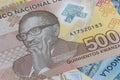 Close up to 500 Kwanza of the Republic of Angola. Polymer banknotes of the African country. Detailed capture of the portrait of Royalty Free Stock Photo