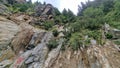 Close up to limestone rocks of Carpathian Mountains, in Romania.