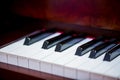 Close up to the piano keyboard background with selective focus. Royalty Free Stock Photo