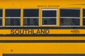 A close up to a Southland school Yellow bus