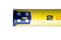 Close up to a Tape Measure, a tape measure or measuring tape is a flexible ruler used to measure size or distance