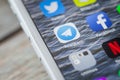 Close up to Telegram app on iPhone screen Royalty Free Stock Photo