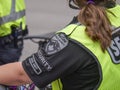 A close up to a uniform of a public safety security bike unit