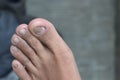 close up toes of asian adults, at grey background.