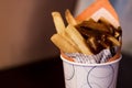 Close-up of tomato Spicy sauce and Fresh French fries, deep fried Homemade Baked potato chips with close-up of spicy sauce and Royalty Free Stock Photo