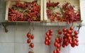 Close-up of tomatoes and red chili peppers Royalty Free Stock Photo