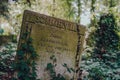 Close up of a tombstone inside Hampstead Cemetery, London, UK