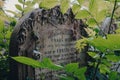 Close up of a tombstone inside Hampstead Cemetery, London, UK