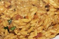 Close Up of Tomoto Based Orzo Rice Sauce Dinner Snack Dish on a White Background Royalty Free Stock Photo