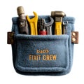 Close up of a tool belt with wrenches and a hammer with the words dad\'s fixit crew embroidered on it Royalty Free Stock Photo